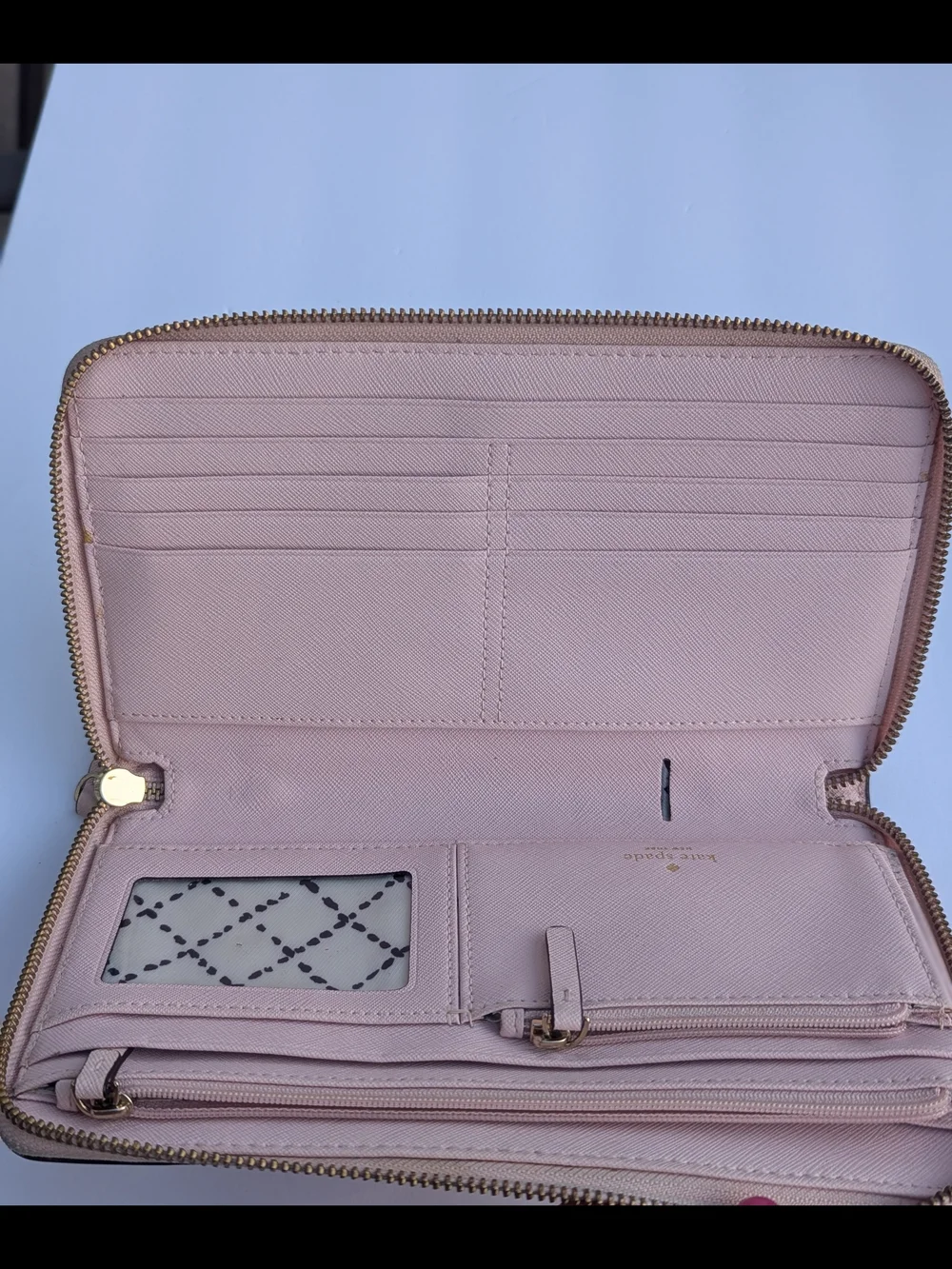 Kate Spade New York Blush Pink Saffiano Leather Zip Around Wallet Organizer